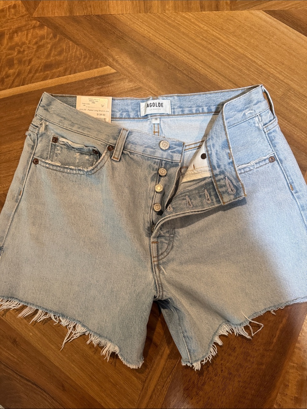 Agolde Light Blue Button-Fly Cutoff Denim Shorts